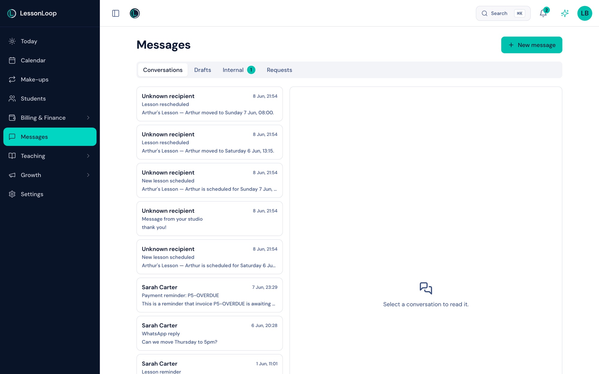 Studio messages inbox